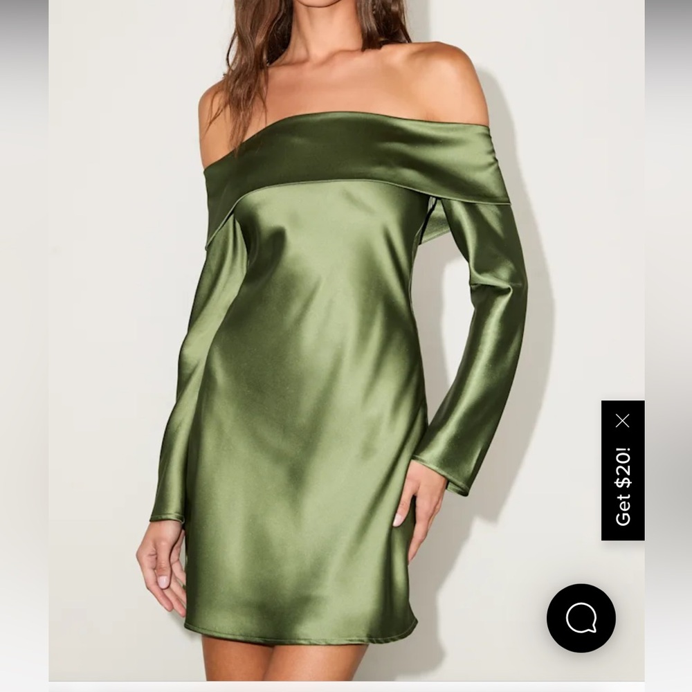 Lulu's Off-Shoulder Satin Dress in Green